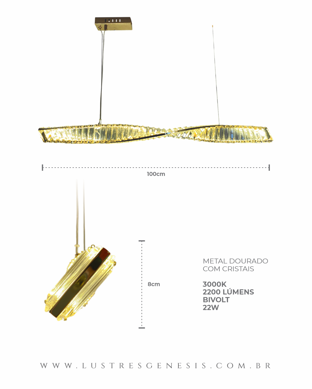 Lustre pendente de cristal com design moderno e LED integrado. Lustres Gênesis loja online de Lustres e Iluminação Decorativa